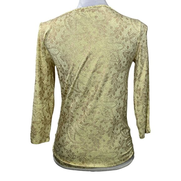 Chicos Gold Metallic Stretch Top Small Long Sleeve Shimmer Holiday Blouse - Picture 7 of 12